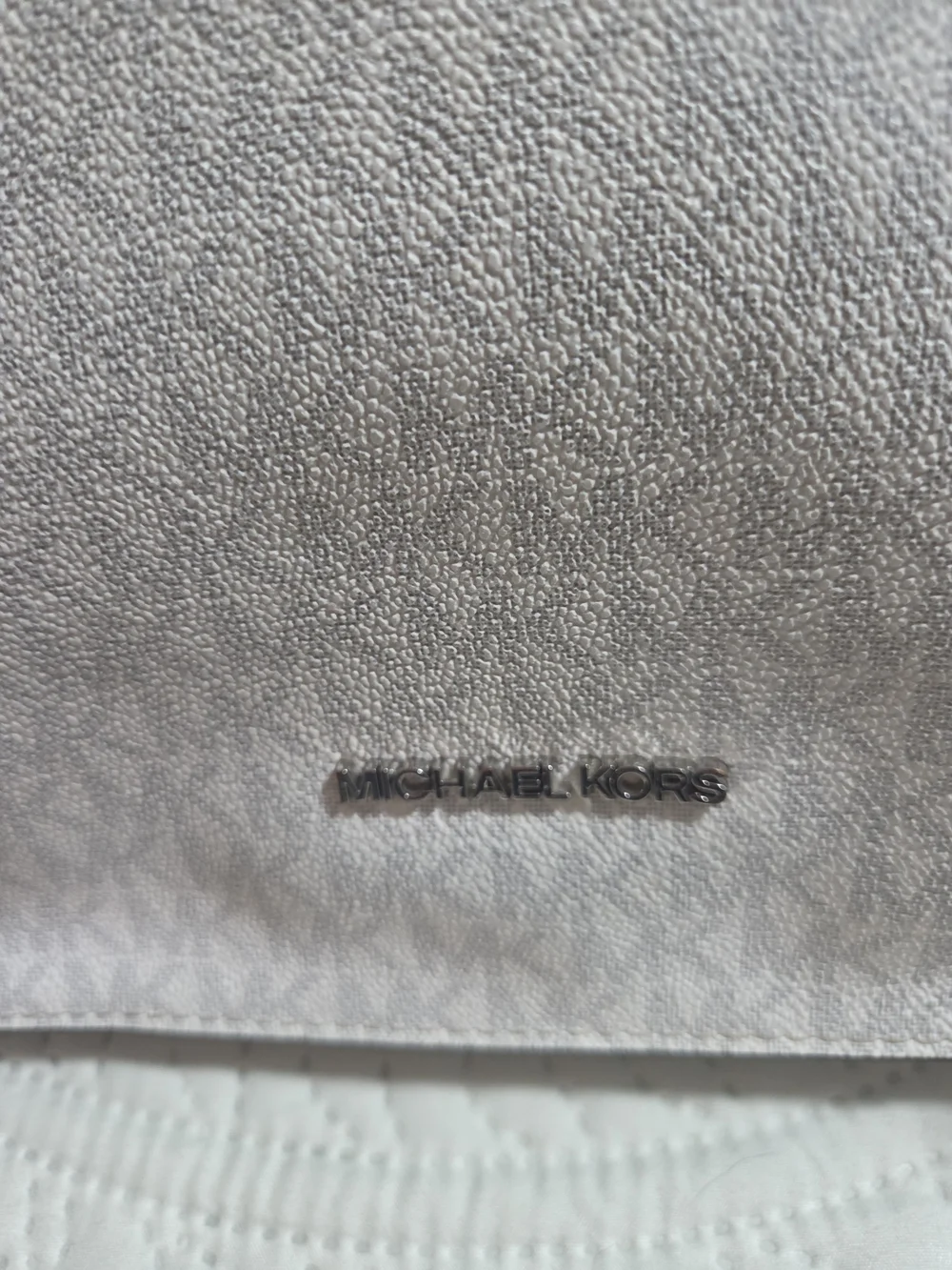 Michael Kors Metallic Taupe Logo Messenger Bag with Gray Strap